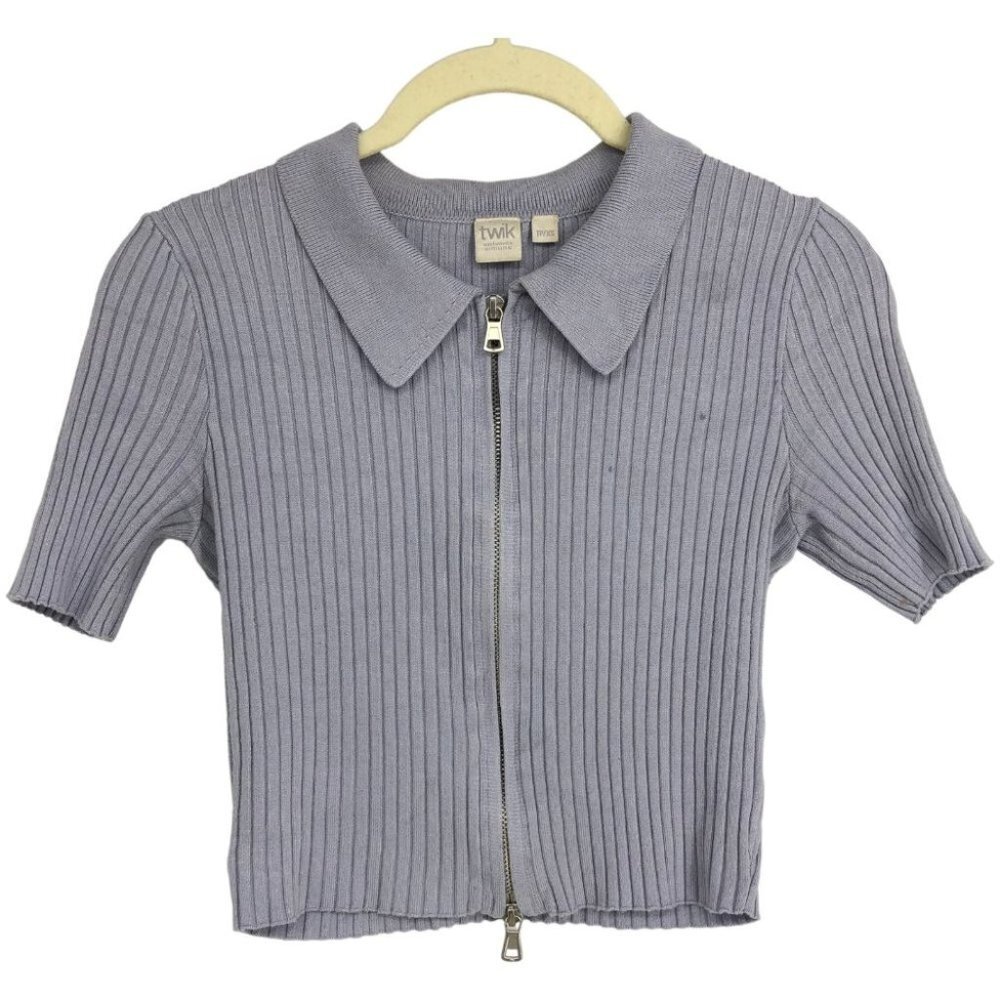 Twik by Simons Light Periwinkle Short Sleeve Zip Up Crop Top  XS
